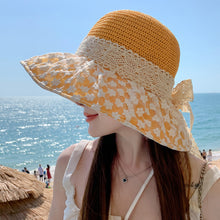  Lace Bow Straw Fisherman Hat Summer Outdoor Sunhat With Large Brim Anti-UV Sunshade And Face Protection Hat